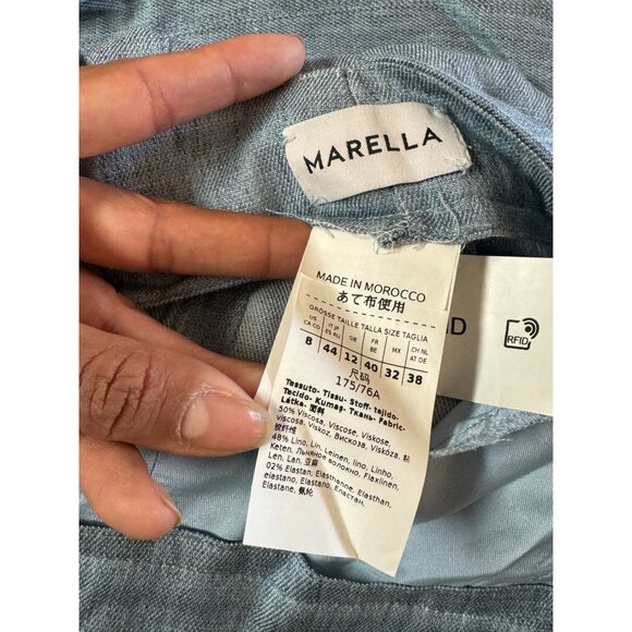 MARELLA Addetto Straight-fit Cropped Pants High Rise Linen-blend Blue Sz 8 R1 - Picture 8 of 8